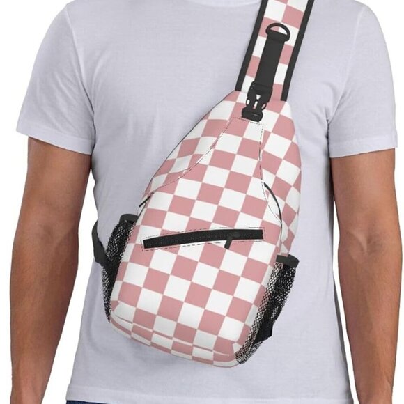 Water-Resistant Pink and White Checkered Sling Backpack - Ideal for Everyday Use - Picture 6 of 7